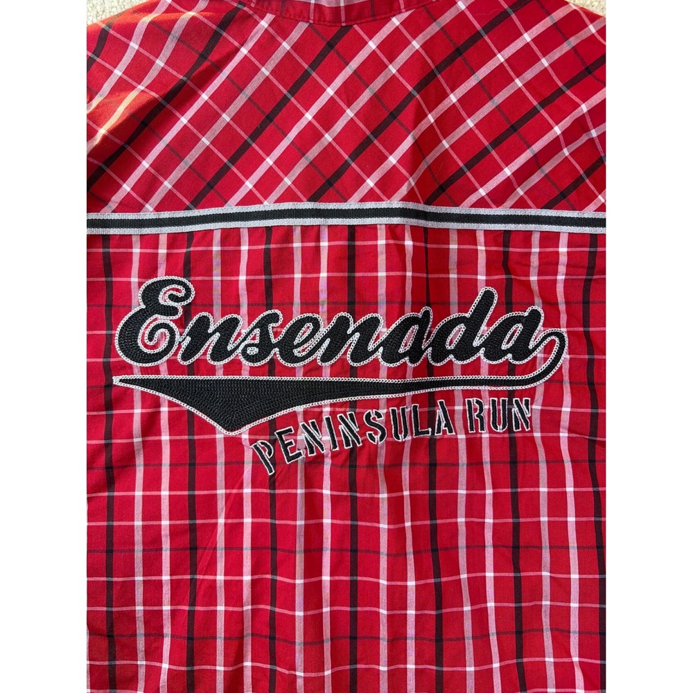 Polaris RZR Button Shirt Men Large Red Plaid Ensenada Peninsula Run Long‎ Slv - Picture 4 of 9